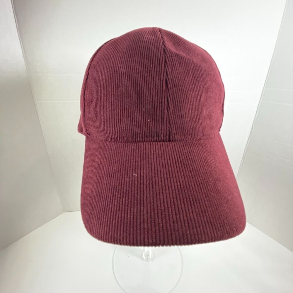 Stradivarius Women Hat Maroon Burgundy Corduroy Blank Adjustable Strapback Cap M